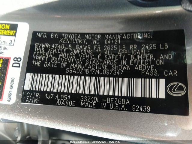 2021 Lexus ES, VIN: 58ADZ1B17MU097347