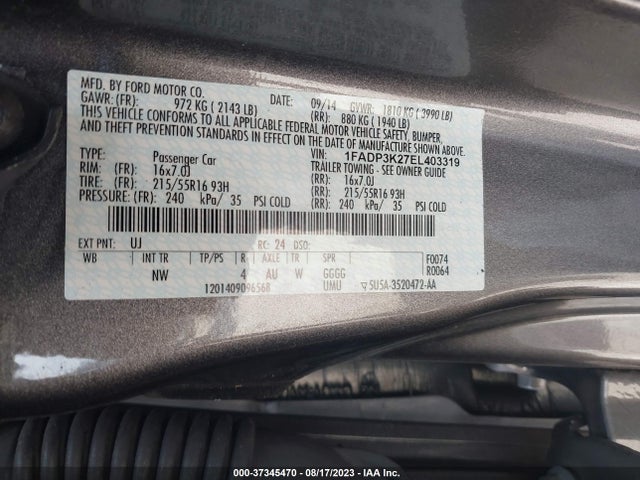 2014 FORD FOCUS SE VIN: 1FADP3K27EL403319