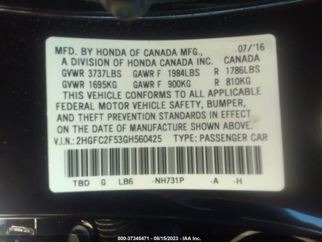 Honda Civic Sedan Lx 2016 2HGFC2F53GH560425 Image 9