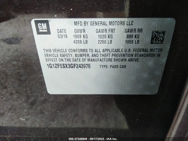 Chevrolet MALIBU LT 2016 1G1ZF5SX3GF243976 Image 9