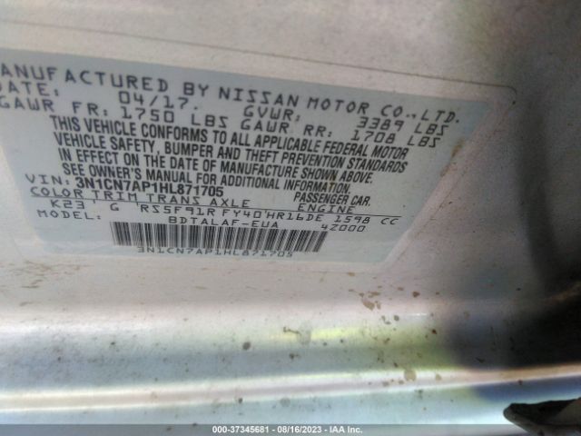 3N1CN7AP1HL871705 Nissan Versa Sedan S