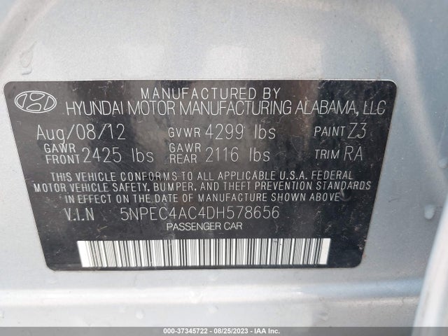 2013 HYUNDAI SONATA LIMITED VIN: 5NPEC4AC4DH578656