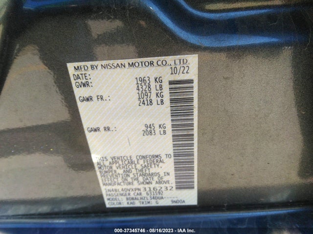 2023 NISSAN ALTIMA 2.5 SV VIN: 1N4BL4DVXPN316232