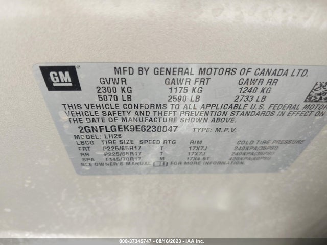 Chevrolet EQUINOX LT 2014 2GNFLGEK9E6230047 Image 9