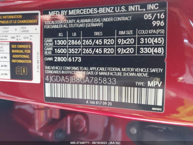 4JGDA5JB8GA785833 Mercedes-Benz Gle Gle 350