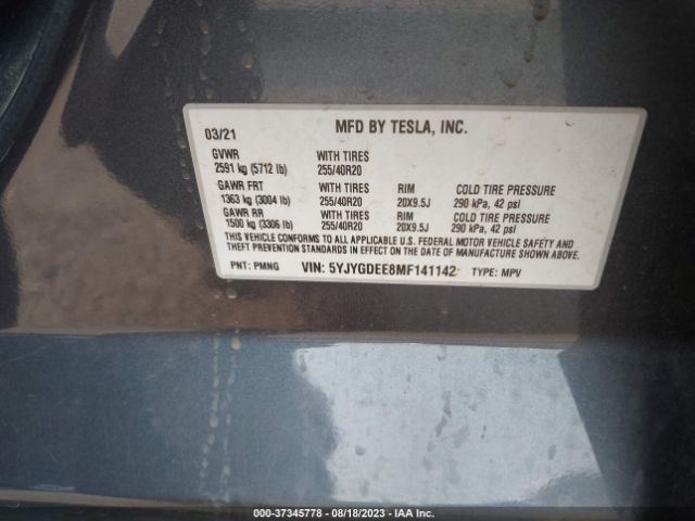 5YJYGDEE8MF141142 Tesla Model Y Long Range