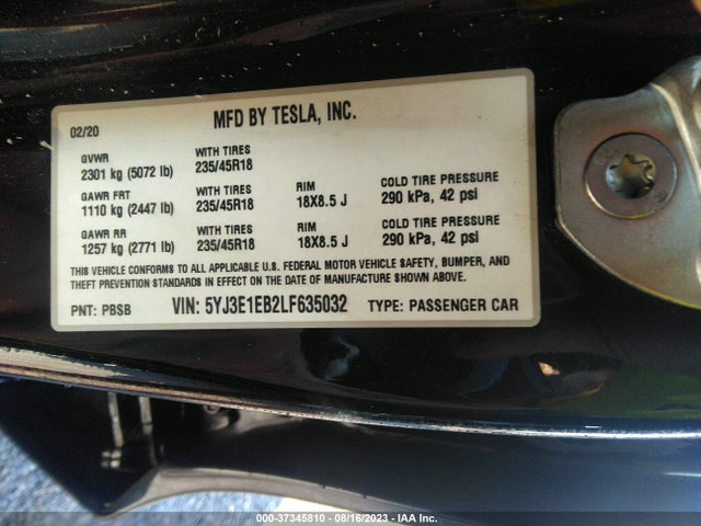 5YJ3E1EB2LF635032 Tesla Model 3 Long Range