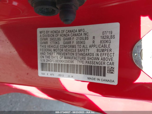 Honda Civic Coupe Ex 2019 2HGFC3B36KH356396 Image 9
