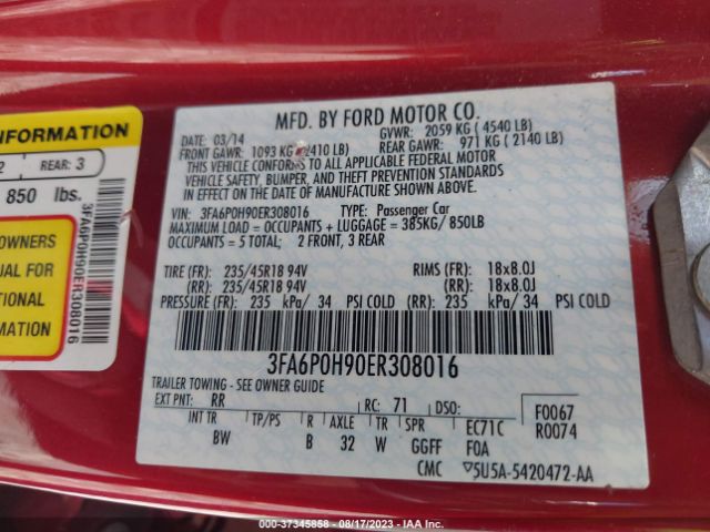 3FA6P0H90ER308016 Ford FUSION SE
