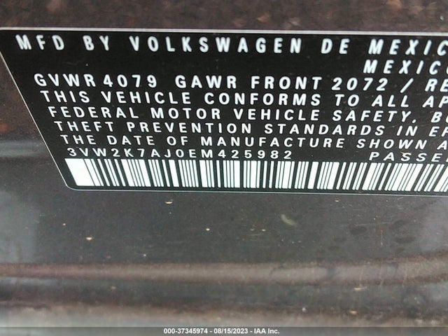 2014 VOLKSWAGEN JETTA SEDAN S VIN: 3VW2K7AJ0EM425982