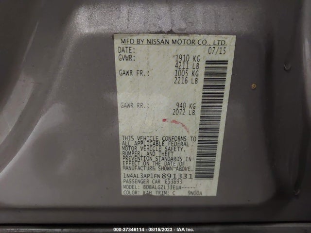 Nissan ALTIMA 2.5 2015 1N4AL3AP1FN891331 Image 9