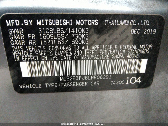 2020 MITSUBISHI MIRAGE G4 ES VIN: ML32F3FJ6LHF06291