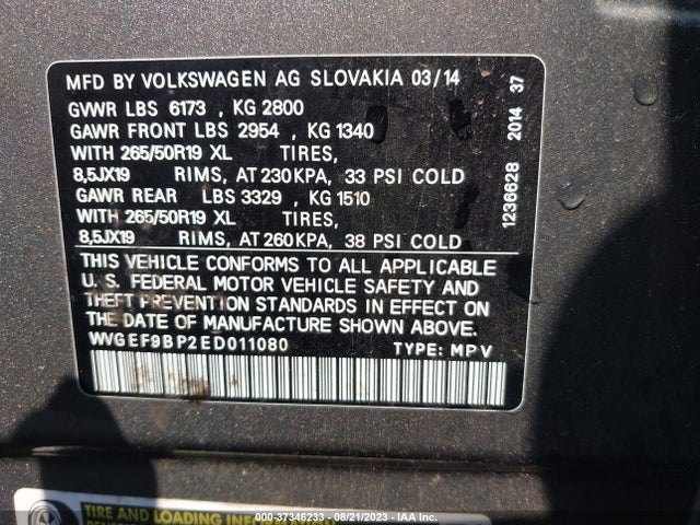 WVGEF9BP2ED011080 Volkswagen Touareg Lux