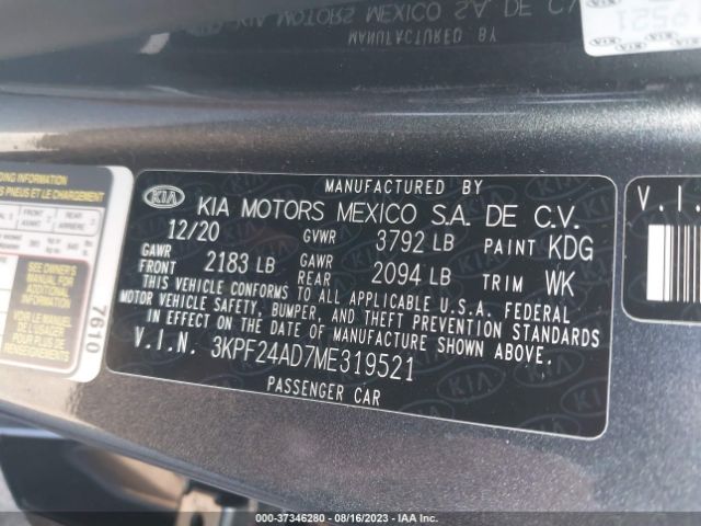 3KPF24AD7ME319521 KIA Forte Lxs