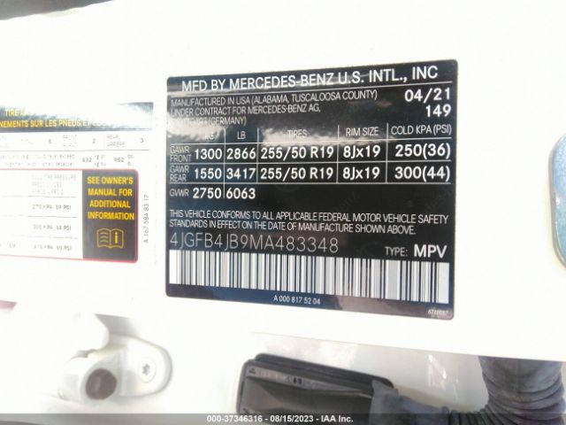 4JGFB4JB9MA483348 Mercedes-Benz Gle Gle 350