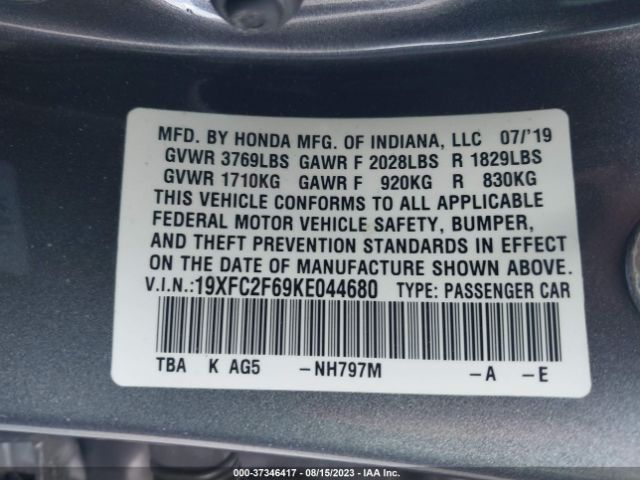 19XFC2F69KE044680 Honda Civic Sedan Lx