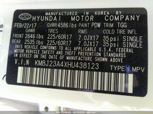 KM8J23A4XHU438123 Hyundai TUCSON SE