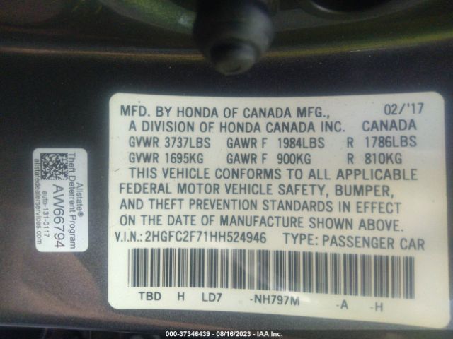 2HGFC2F71HH524946 Honda Civic Sedan Ex