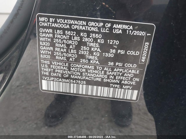 2021 VOLKSWAGEN ATLAS 2.0T SE W/TECHNOLOGY VIN: 1V2JP2CA3MC547525