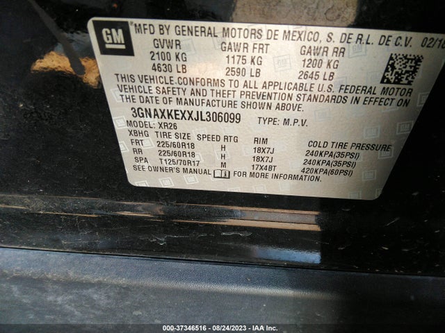 Chevrolet EQUINOX LT 2018 3GNAXKEXXJL306099 Image 9