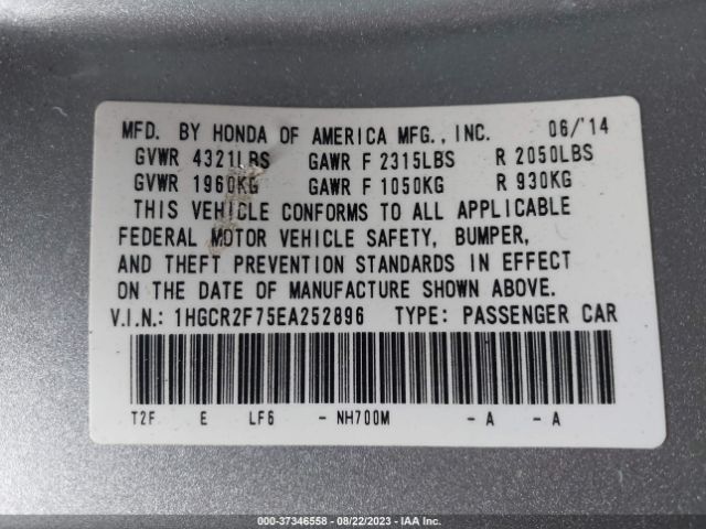 1HGCR2F75EA252896 Honda Accord Sedan Ex