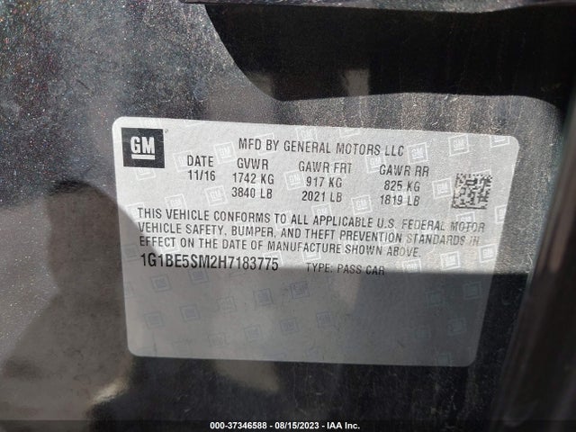 Chevrolet CRUZE LT 2017 1G1BE5SM2H7183775 Image 9