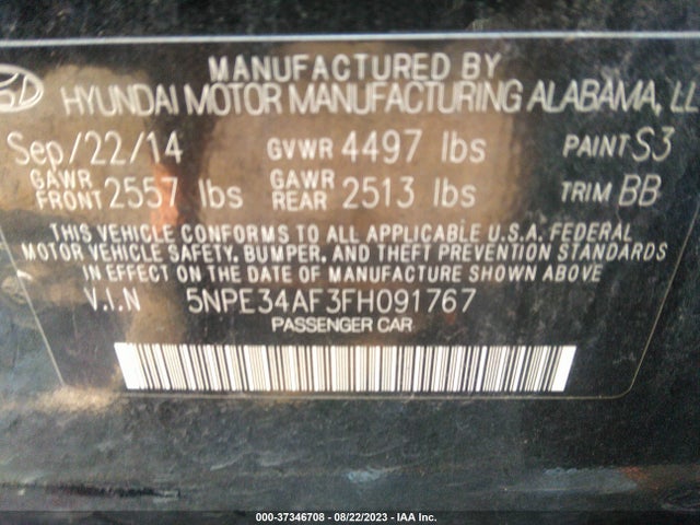 2015 HYUNDAI SONATA 2.4L SPORT VIN: 5NPE34AF3FH091767