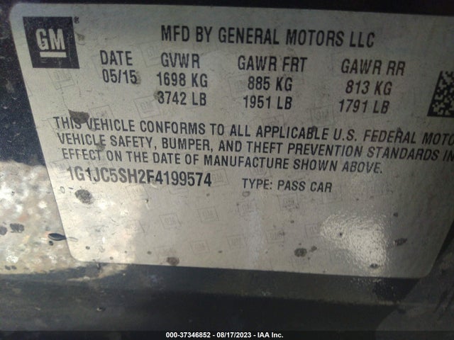 Chevrolet SONIC LT 2015 1G1JC5SH2F4199574 Image 9