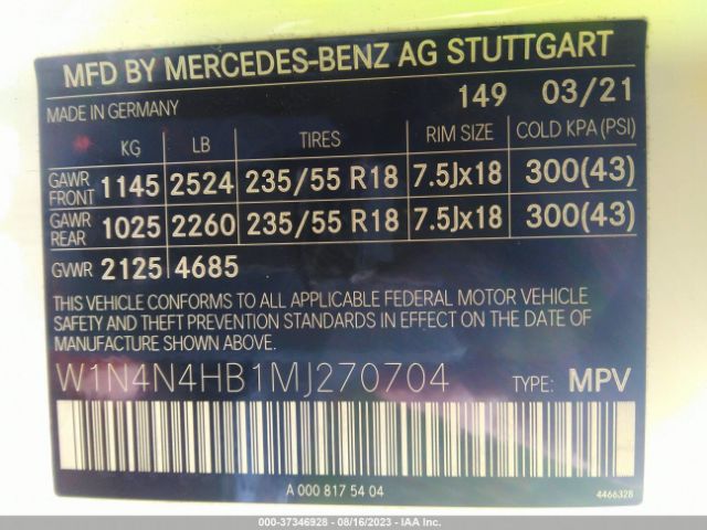 W1N4N4HB1MJ270704 Mercedes-Benz Gla Gla 250