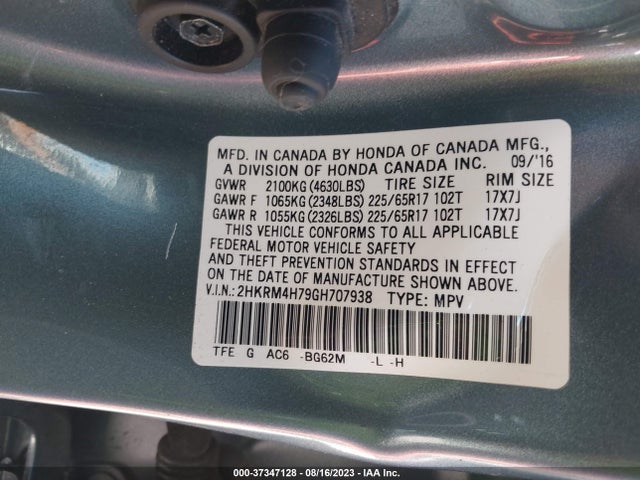 Honda Cr-v Ex-l 2016 2HKRM4H79GH707938 Image 9