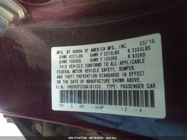 Honda k24w1 2016 1HGCR2F52GA181030 Image 21