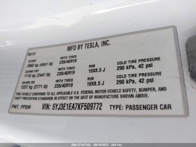 Tesla Model 3 Mid Range/standard Range/standard Range Plus/long Range 2019 5YJ3E1EA7KF509772 Image 8