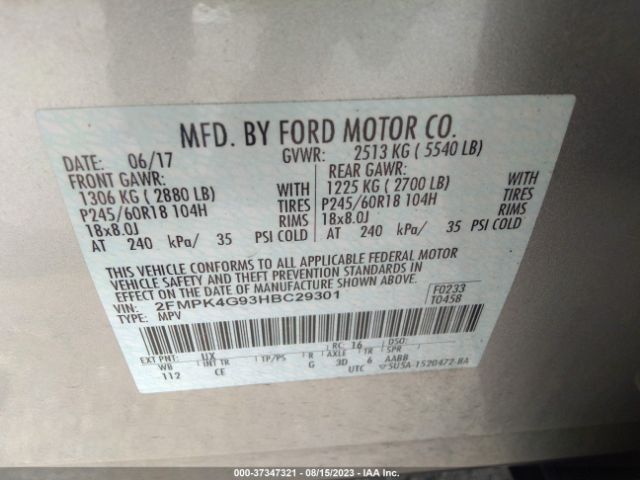 2FMPK4G93HBC29301 Ford EDGE SE