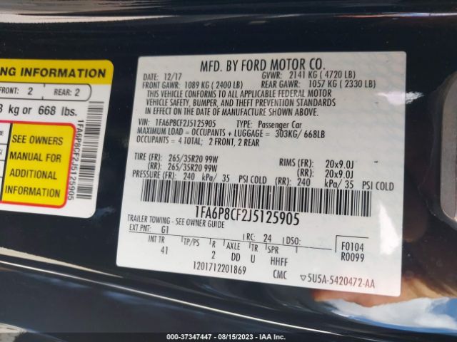 1FA6P8CF2J5125905 Ford MUSTANG GT