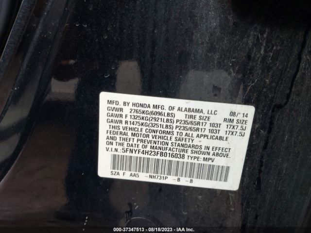 5FNYF4H23FB016038 Honda PILOT LX