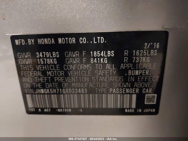 Honda FIT EX 2016 JHMGK5H71GX033483 Image 9