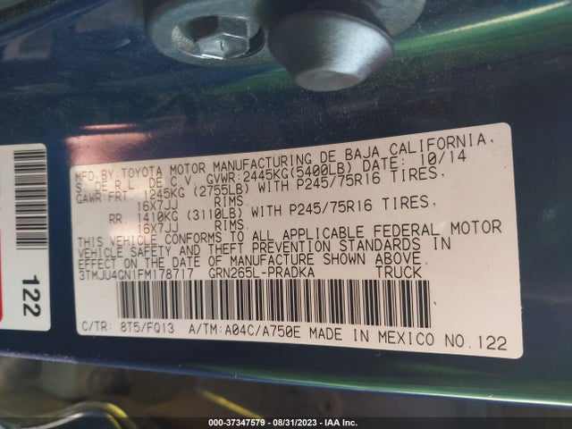 Toyota Tacoma Prerunner 2015 3TMJU4GN1FM178717 Image 9
