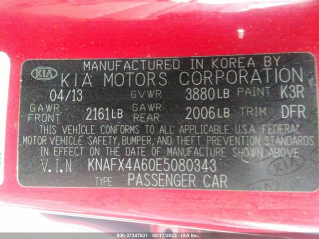 KNAFX4A60E5080343 KIA FORTE LX