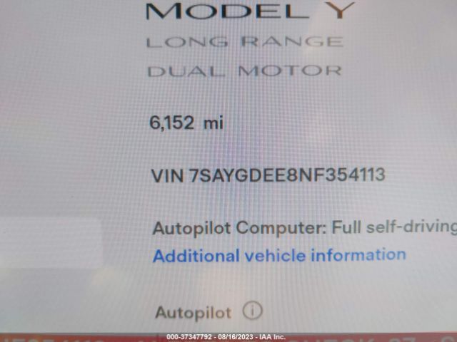 7SAYGDEE8NF354113 Tesla Model Y Long Range