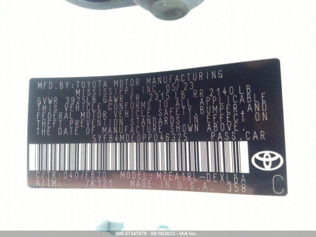 5YFB4MDE0PP046325 Toyota COROLLA LE