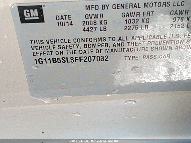 Chevrolet MALIBU LS 2015 1G11B5SL3FF207032 Image 9