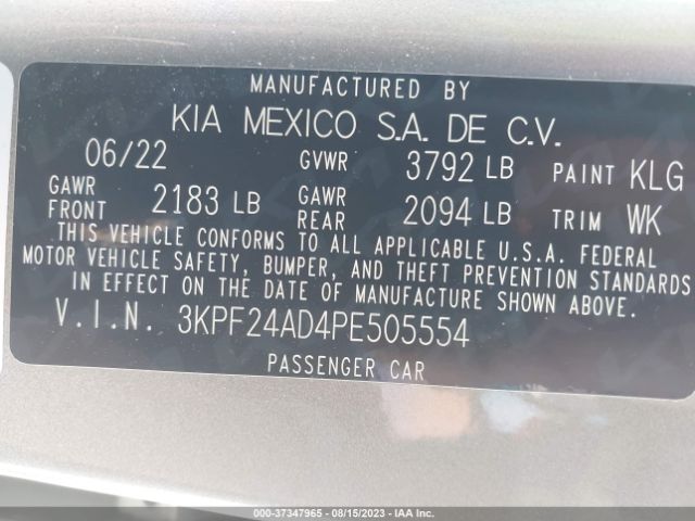 3KPF24AD4PE505554 KIA Forte Lxs