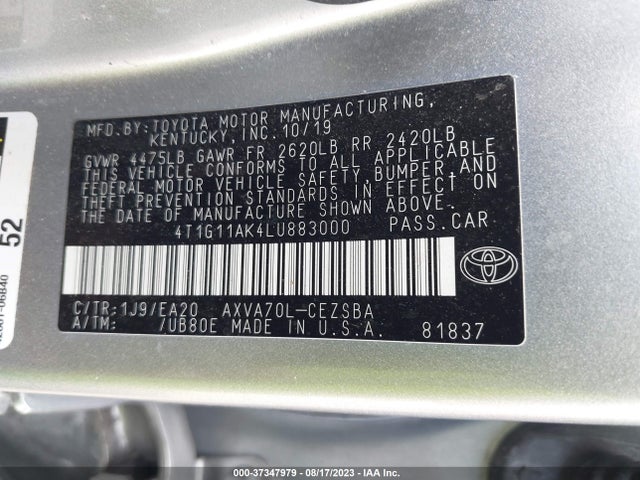 Toyota CAMRY SE 2020 4T1G11AK4LU883000 Image 9