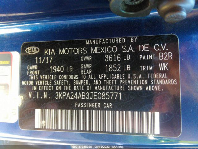 3KPA24AB3JE085771 KIA RIO S