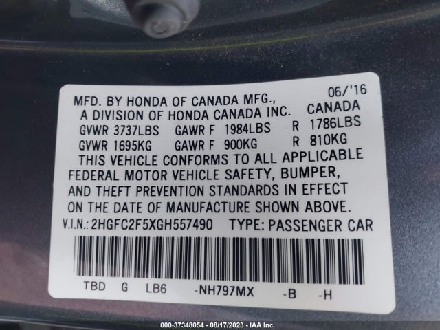 Honda Civic Sedan Lx 2016 2HGFC2F5XGH557490 Image 9