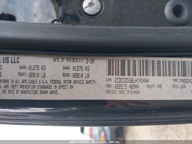 2020 DODGE CHALLENGER SXT VIN: 2C3CDZGG8LH143484