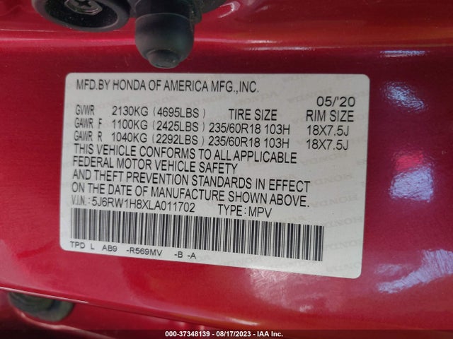 Honda Cr-v Ex-l 2020 5J6RW1H8XLA011702 Image 16