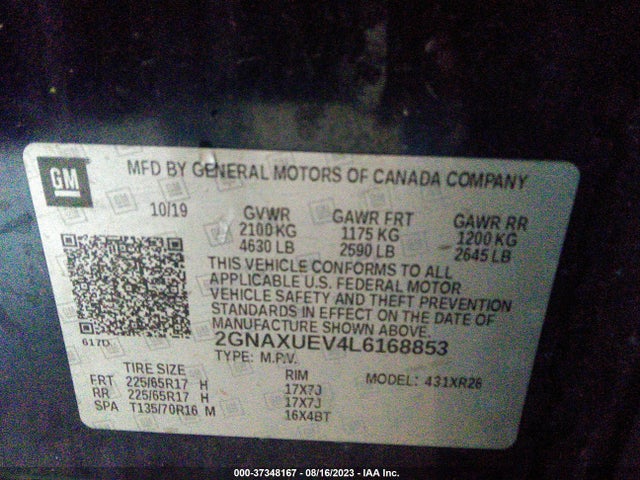 Chevrolet EQUINOX LT 2020 2GNAXUEV4L6168853 Image 9