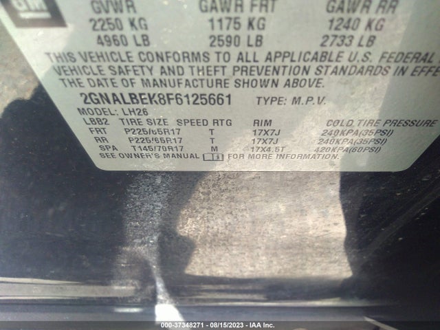 Chevrolet EQUINOX LT 2015 2GNALBEK8F6125661 Image 9