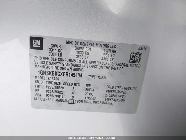 Chevrolet Tahoe Lt 2015 1GNSKBKCXFR145404 Image 16